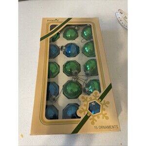 Vintage Pyramid Christmas Ornaments One Box of 15 Blue Green Glass Bulbs 2”